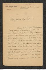 Nachlass Franz Steindachner, Brief von P. Pappenheim an Franz Steindachner (08.12.1905), Inv.Nr. 382.01, Seite 1